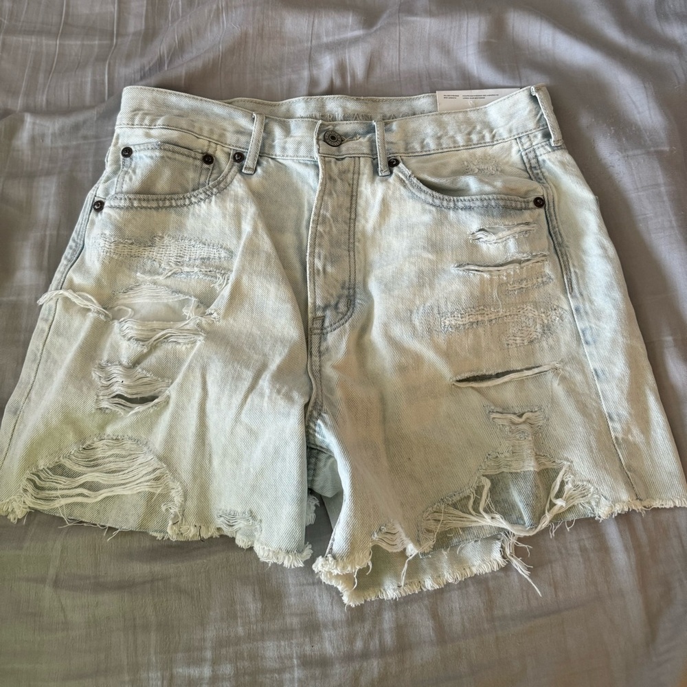 American Eagle Outfitters Light Wash Distressed Denim Shorts